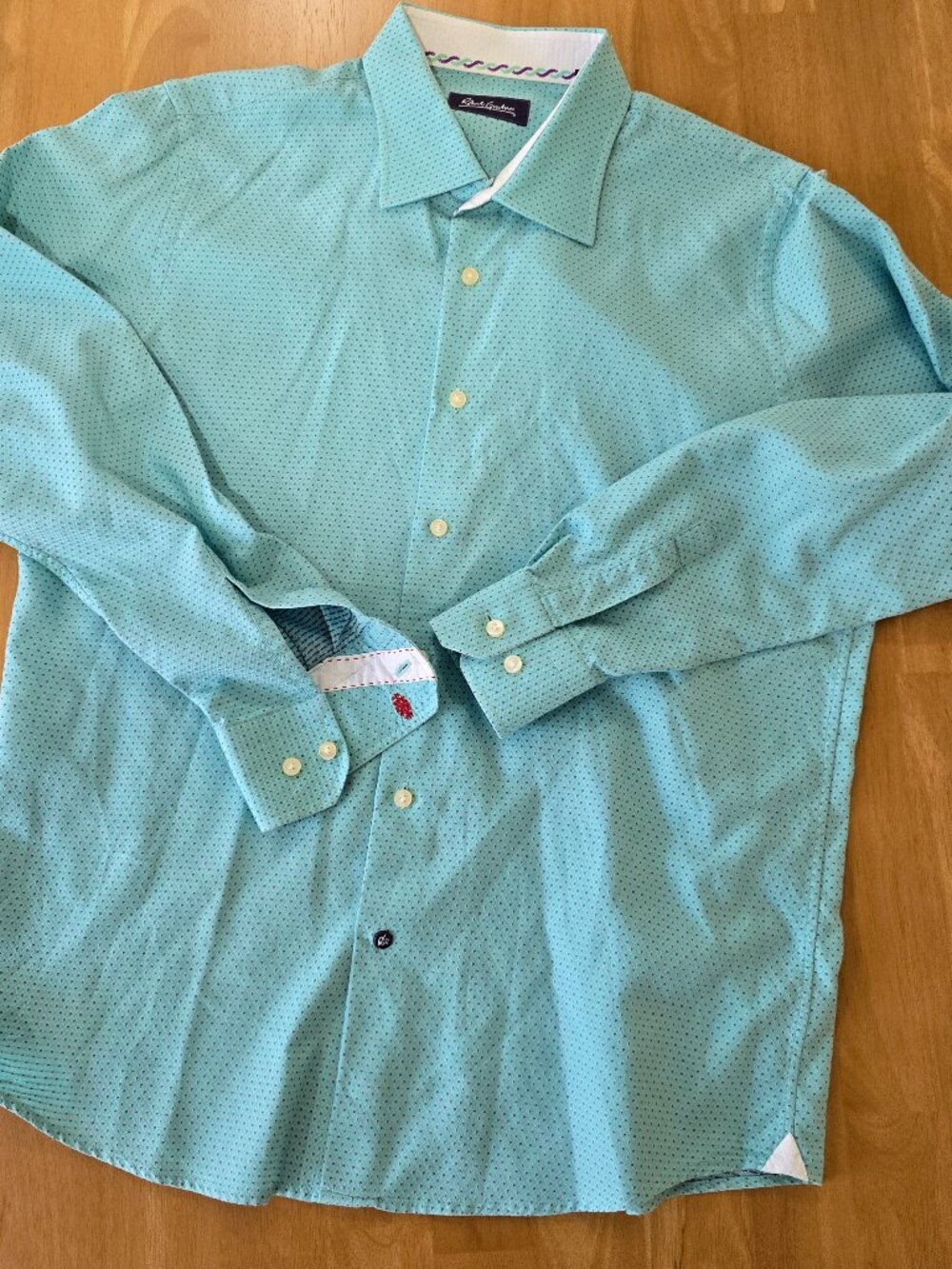 Robert Graham Youth Boys Button Up Shirt Aqua Purple Diamond Pattern XL 18-20